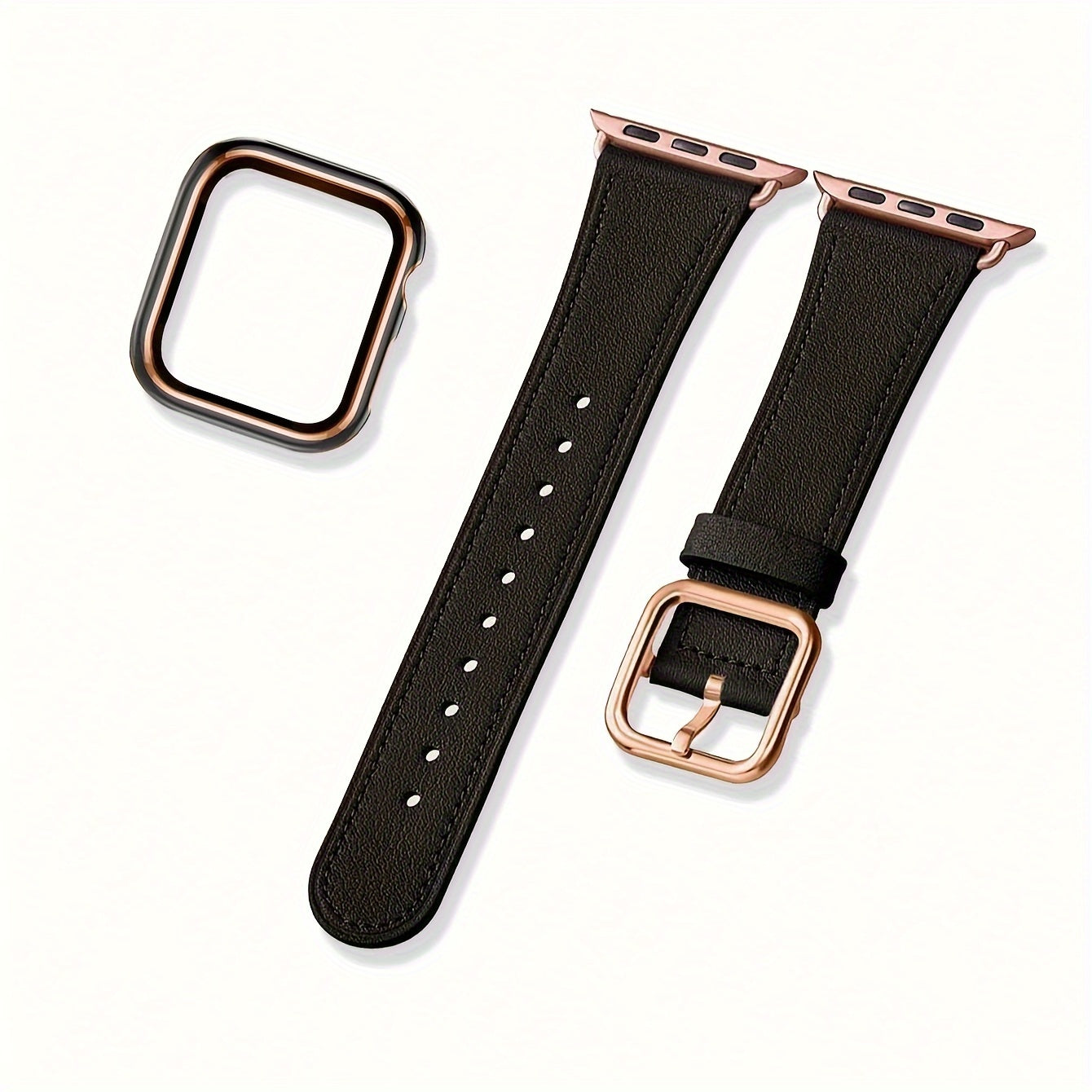 Sun Buckle Two-Color Rose Shell Protective Case for Smartwatch 2-in-1 Synthetic Leather Strap Tempered Glass Frame Compatible with iWatch Ultra Series