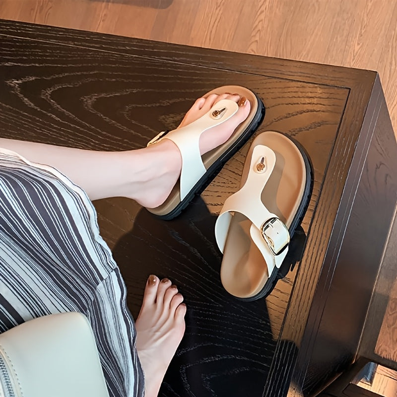 Women's Summer Slip-On Thong Sandals EVA Beach Casual Shoes Black Beige