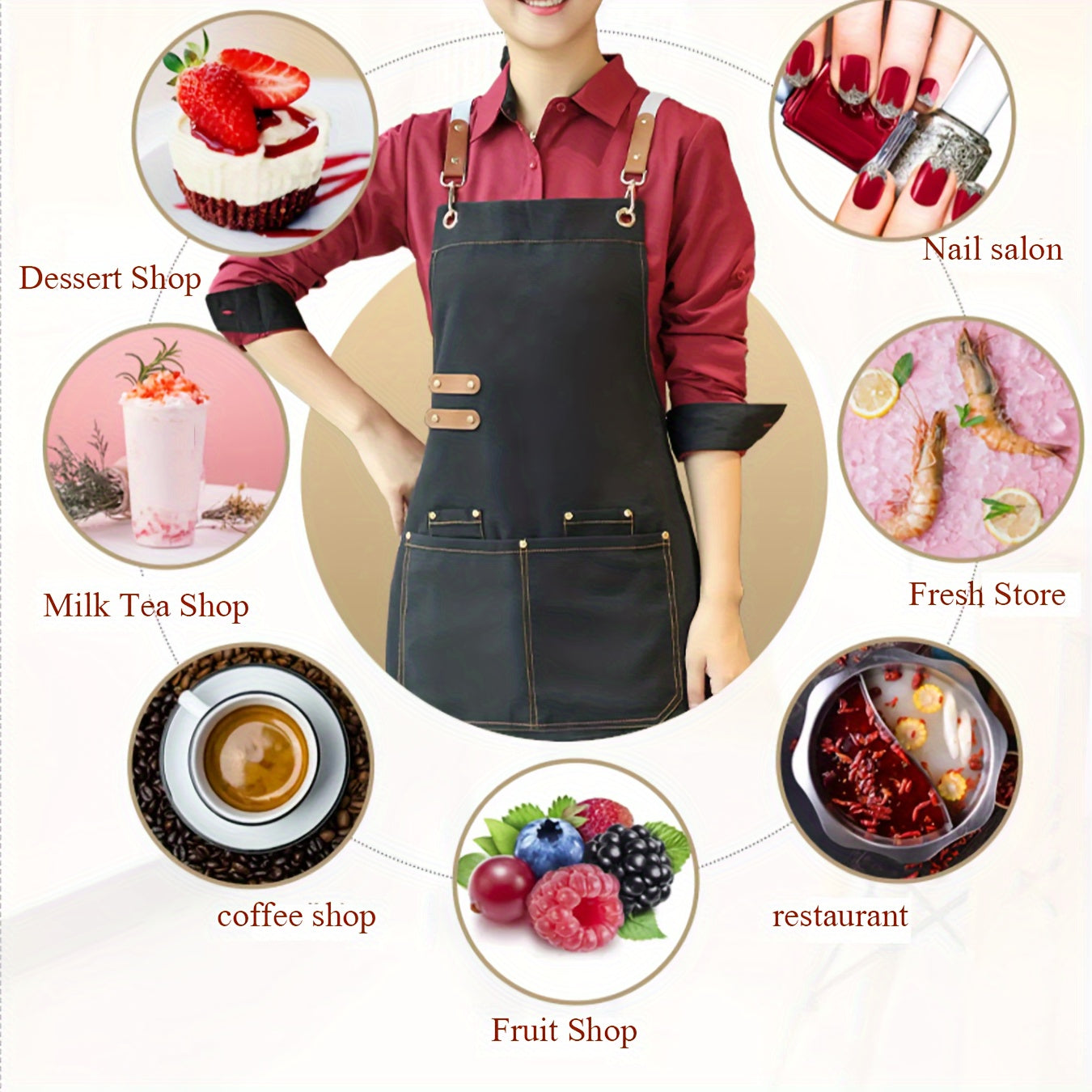 Kanvas oldi, uniseks, bir xil rang, bir nechta ranglar, turli kasblar va faoliyatlar uchun mos, ideal ish kiyimi.