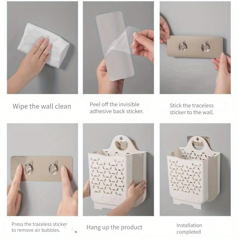 Conjunto de 3 cestas de ropa plegables para colgar en la pared con ganchos para baño o dormitorio