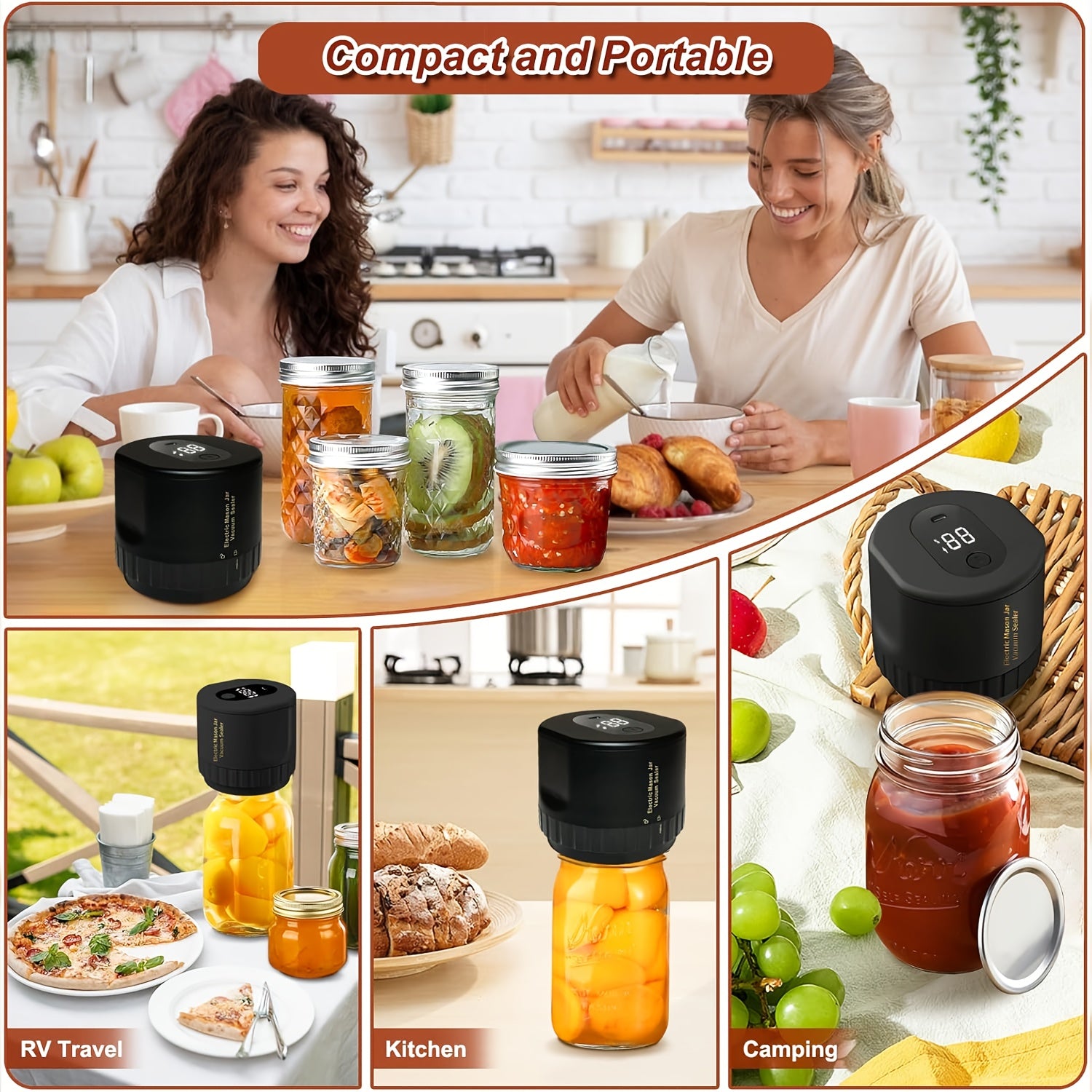 Sellador al vacío eléctrico para frascos de boca ancha y estrecha para almacenamiento de alimentos y fermentación