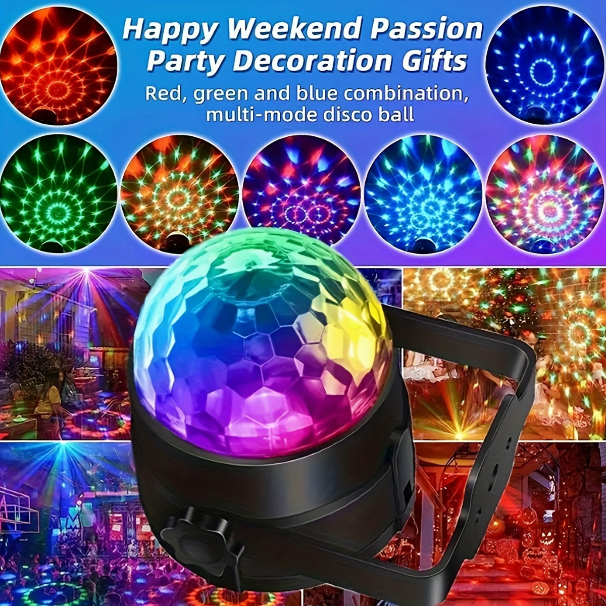 RGB Disco Ball Light with 7 Lighting Modes Remote Control USB Powered for Home Parties Bars Weddings