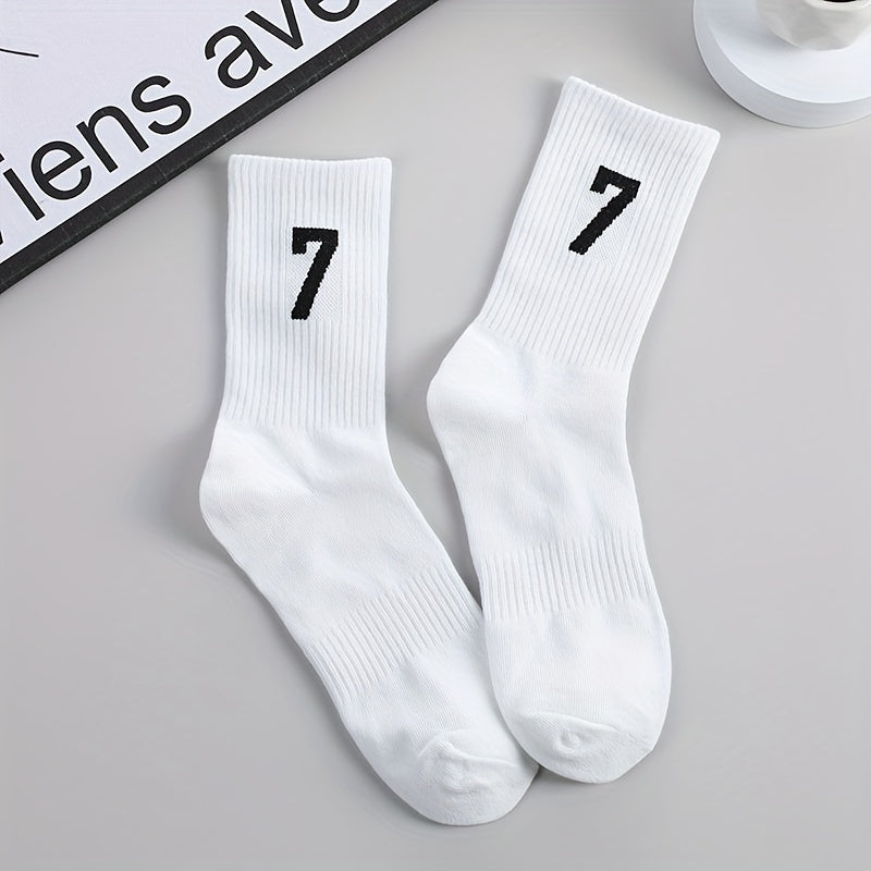 Men's Mid-Calf Socks Set of 3 Breathable Polyester Spandex Casual Athletic Black White Gray