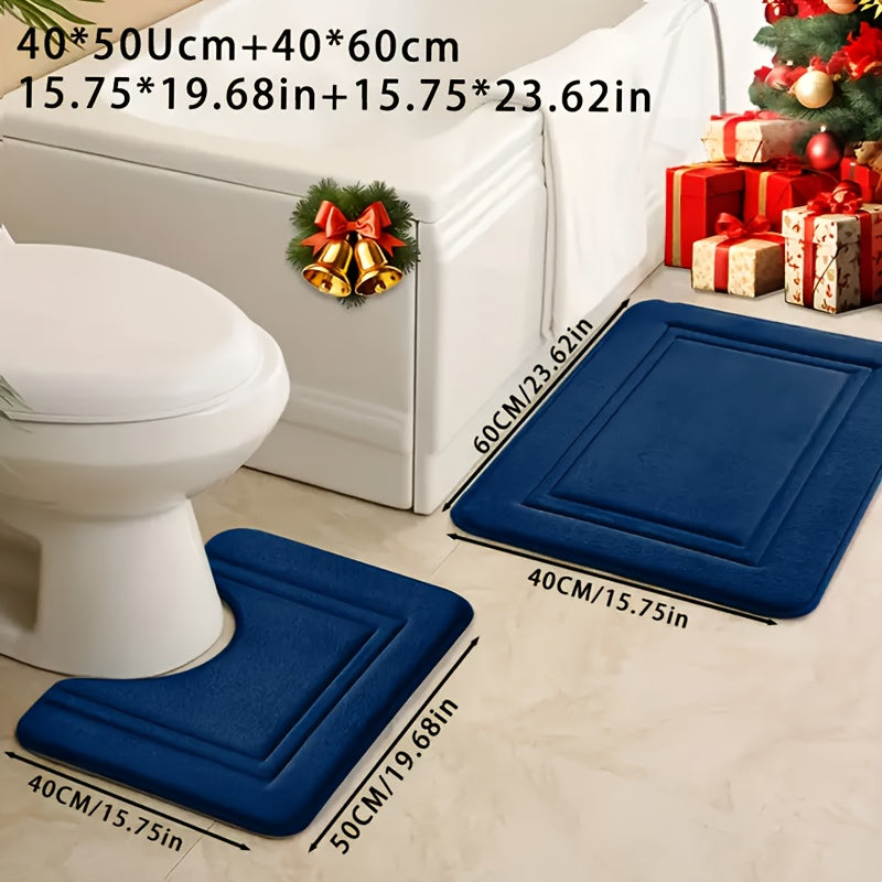 Coral Fleece Bath Mats 2-Pack Non-Slip Absorbent Knit Polyester 530gsm 1.3cm Thick