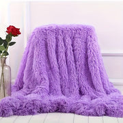 Purple Shaggy Blanket with Double-Layer Design Soft Fleece Throw Cozy Plush Sofa Cover