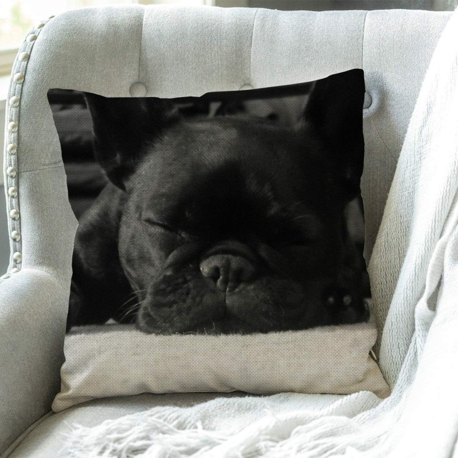 French Bulldog Linen Throw Pillow Cover 45.72x45.72 cm Zipper Closure Machine Washable Decorative Home Decor