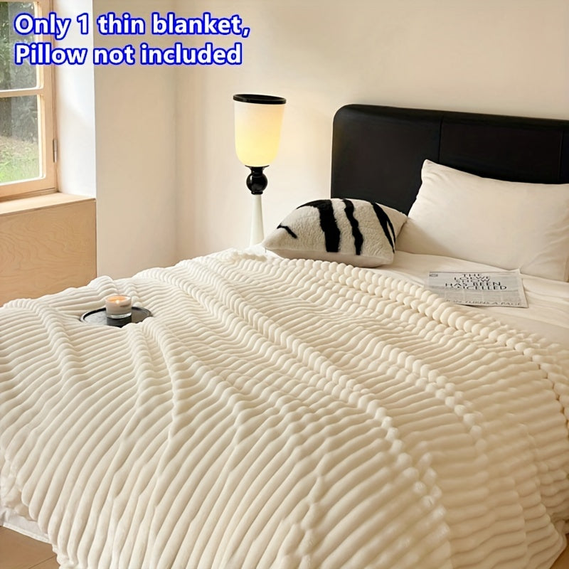 Velvet Blanket for Bed and Couch 100% Polyester Cozy Striped Plush Lightweight All-Season