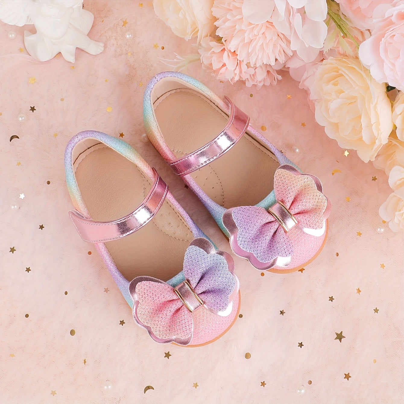 Girls' Mary Jane Flats Rainbow Bow Lightweight Casual Party Indoor Shoes