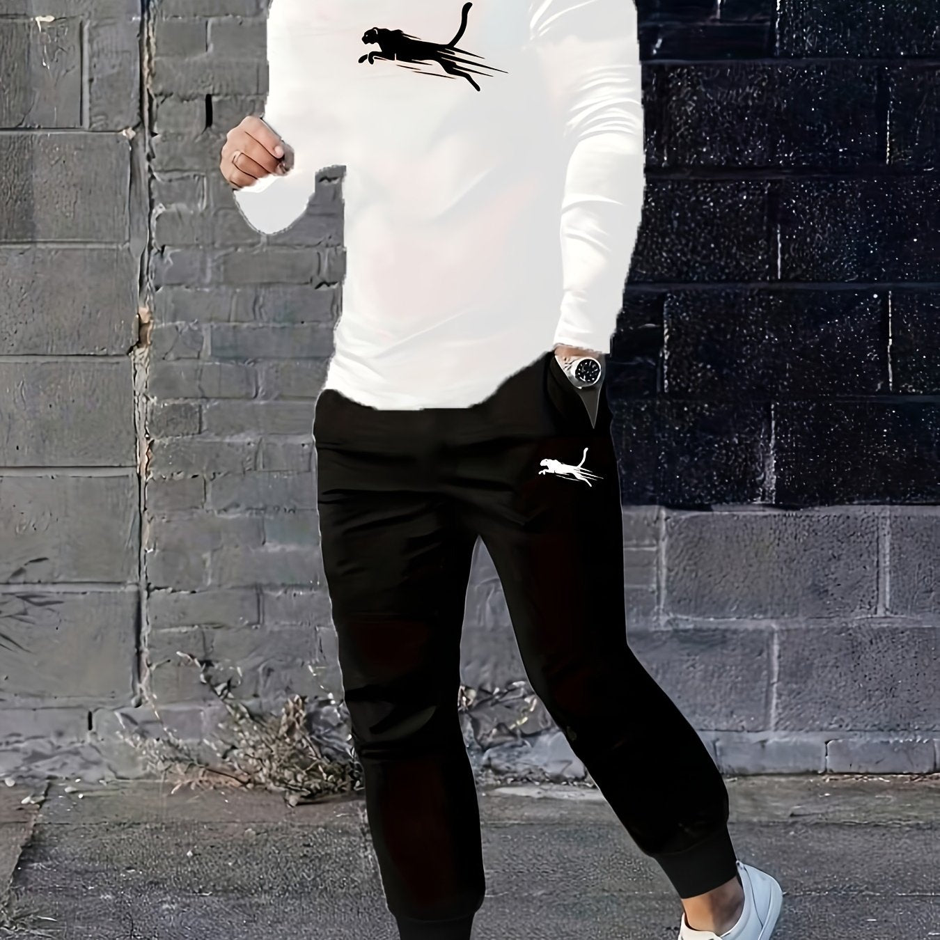 Men's Long Sleeve Pajama Set for Casual Sports and Home Wear Polyester Spandex