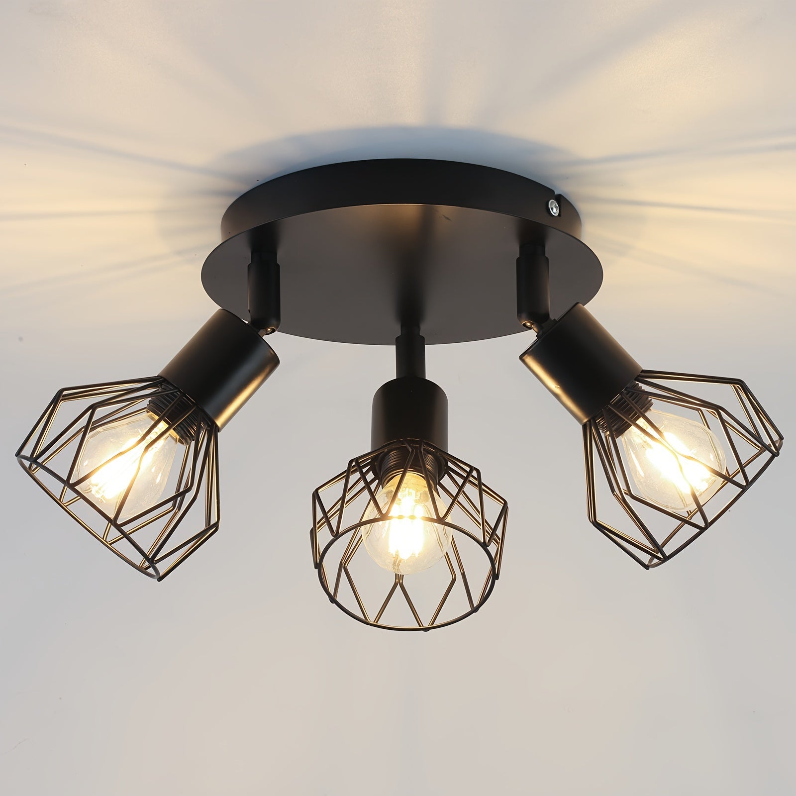 Foco de techo LED redondo negro con 3 bombillas giratorias para salas de estar y pasillos