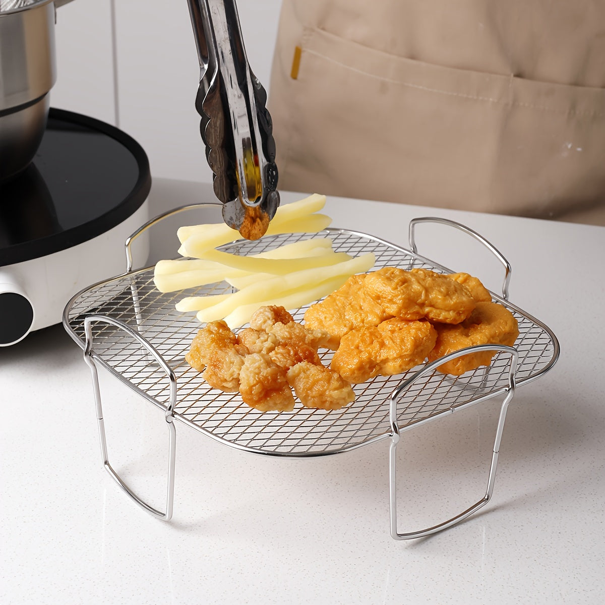 Barbekyu tokchasi, yog' to'kish tokchasi, gril to'ri pech tokchasi, yog' filtr tokchasi - Nikel 304 - Havo frityur aksessuarlari - Kvadrat dizayn - Vertikal saqlash