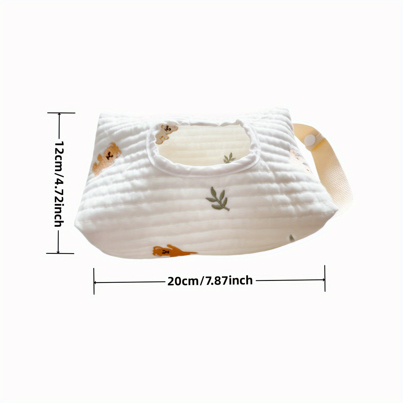 Beige Embroidered Wet Wipes Dispenser Hangable for Diapers Strollers Travel