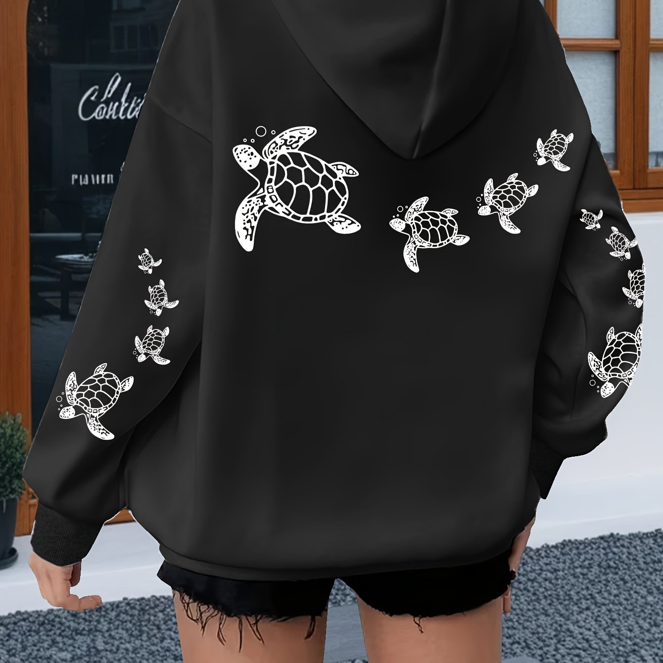 Толстовка оверсайз для женщин больших размеров с принтом морской черепахи, розовая и белая
