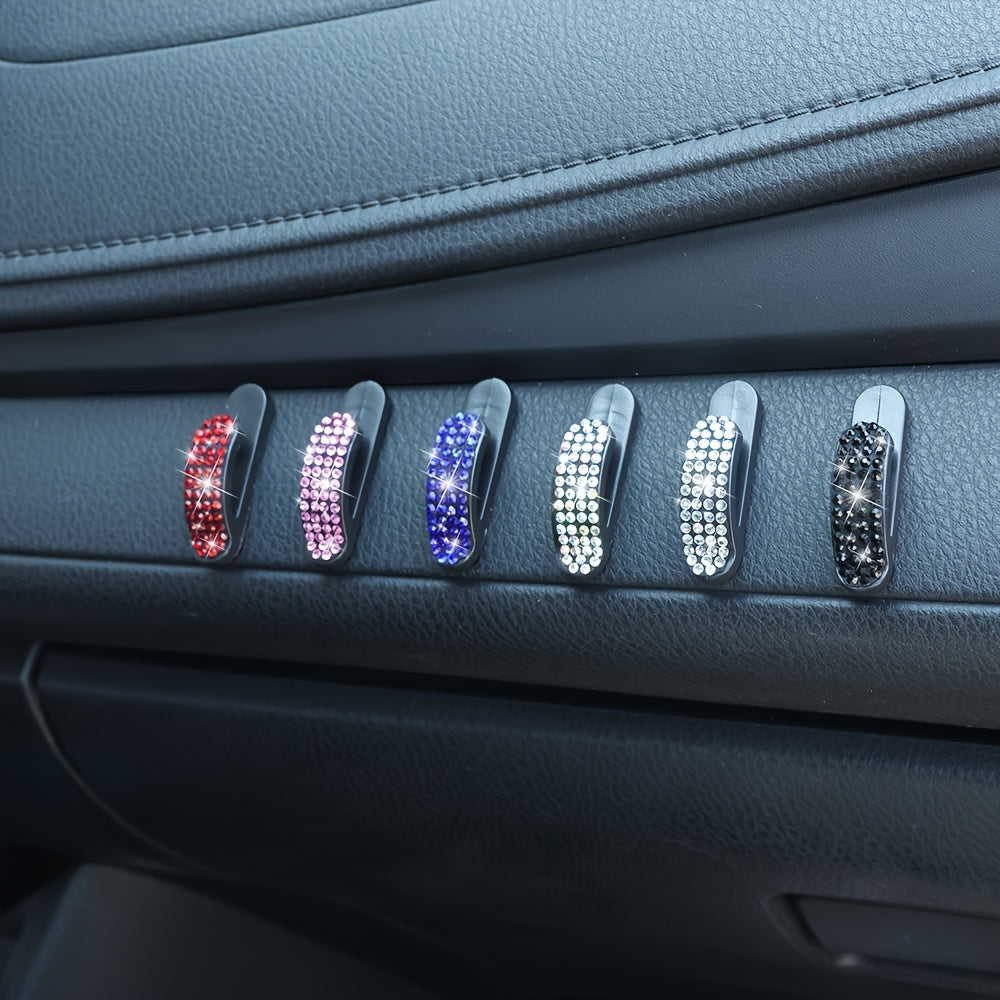 4 Pcs Bling Car Hooks Adhesive Rhinestone Auto Organizer for Keys USB Cables