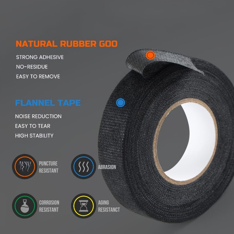 Black Fabric Adhesive Tape 15mm x 15m for Car Wiring Noise Reduction