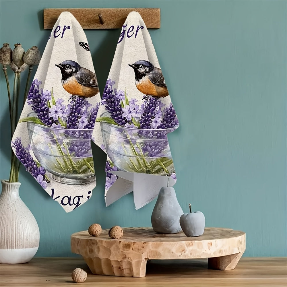 Lavender Kitchen Towels Set with Birds and Butterflies, Highly Absorbent, 16x24 Inches