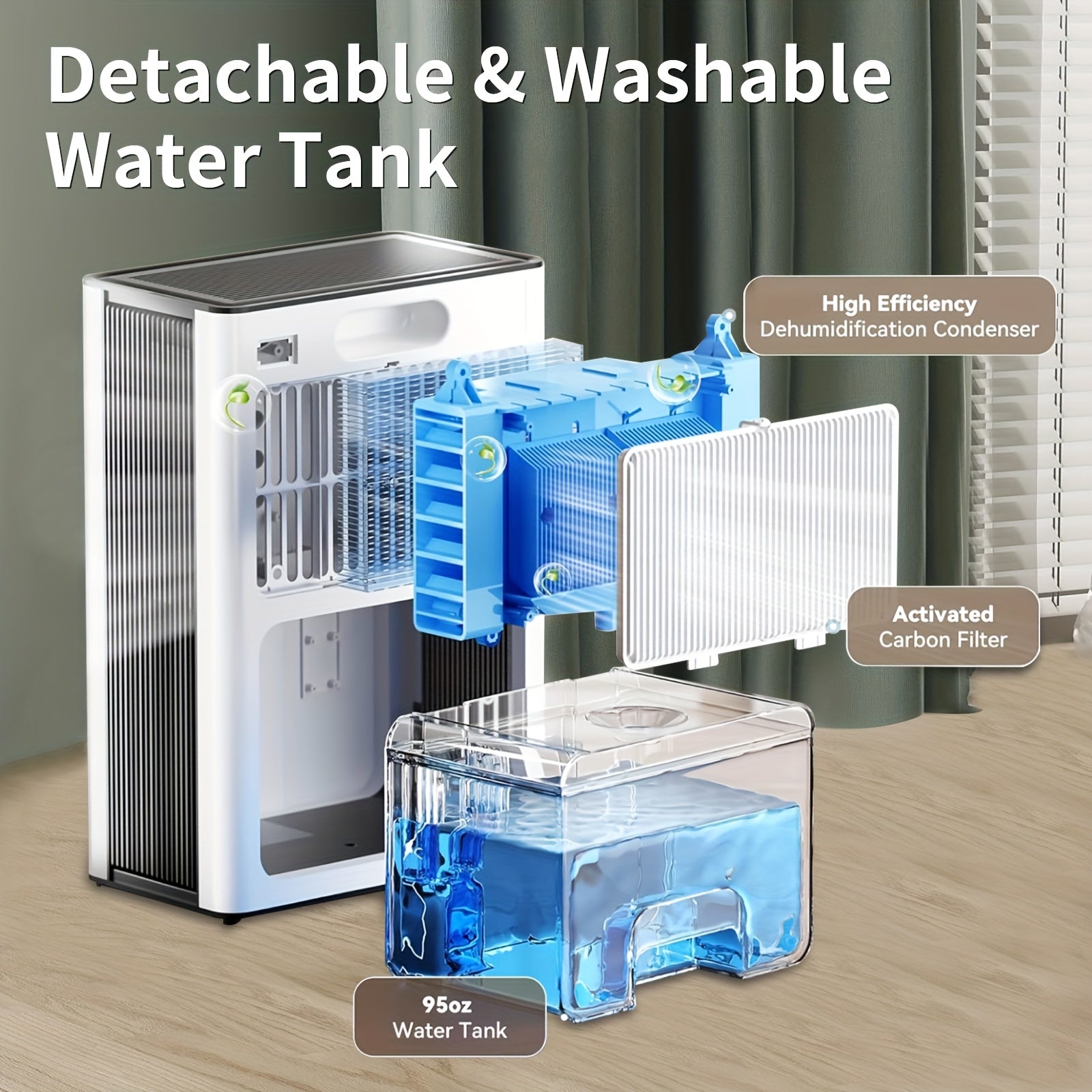 Home Dehumidifier 95oz for Basement Bathroom Bedroom with Drain Hose