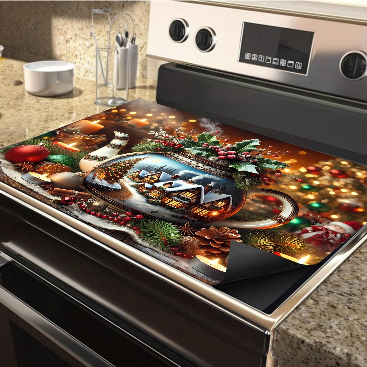 Christmas Themed Stove Top Protector Waterproof Scratch-Resistant Heat-Resistant Cover