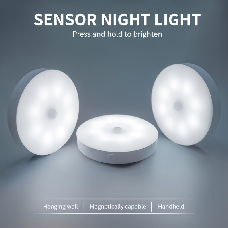 Set of 3 Motion Sensor Night Lights with Adjustable Brightness for Indoor Use in Warm and Cool White