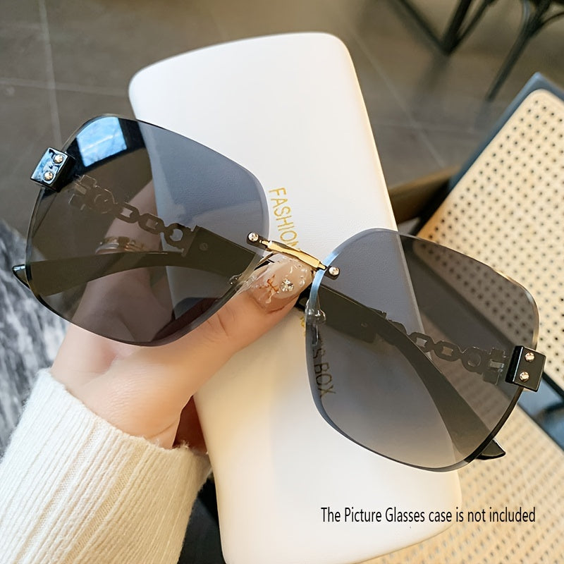 Vintage Rimless Chain Glasses with Large Frame and Lock Chain Temples