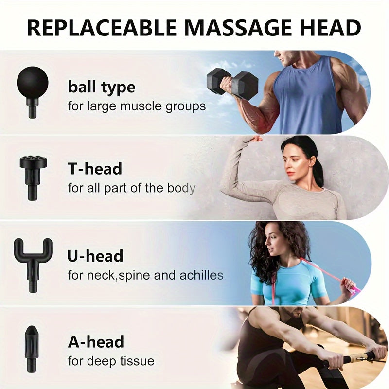 Rechargeable Handheld Massage Gun with 4 Heads 6-Speed Brushless Motor for Muscle Relief