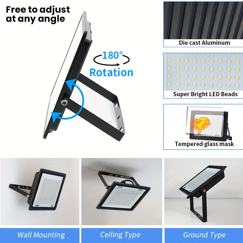 Aluminum LED Floodlight Outdoor Garden Playground Wall Ceiling 10-300W Black