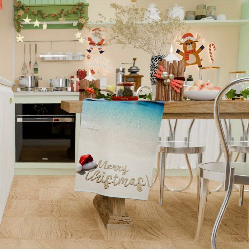 Bir parcha yumshoq qishki Rojdestvo bezaklari 18 x 66.04 sm o'lchovda, "Merry Christmas" iborasi va OWUHP dizayni bilan.