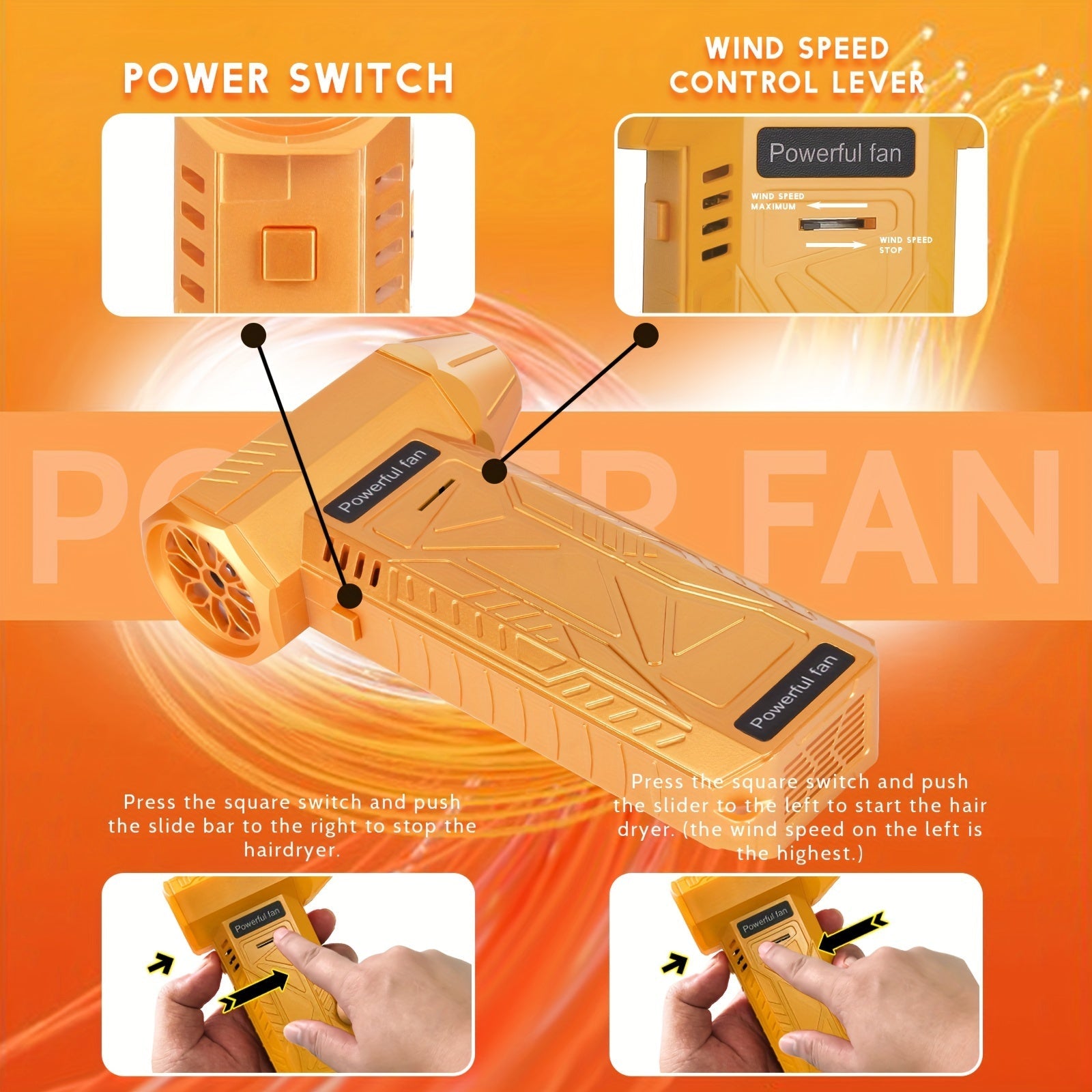 Portable Handheld Air Duster Fan USB Rechargeable 4000mAh Battery for Car Travel Office