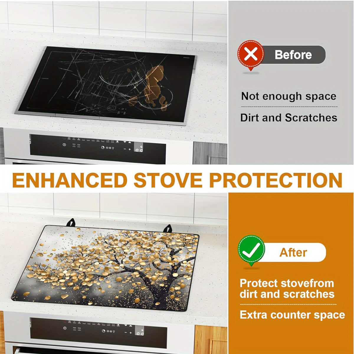 Large Natural Rubber Kitchen Appliance Mat for Electric Stove Top and Oven Protection 72x52cm