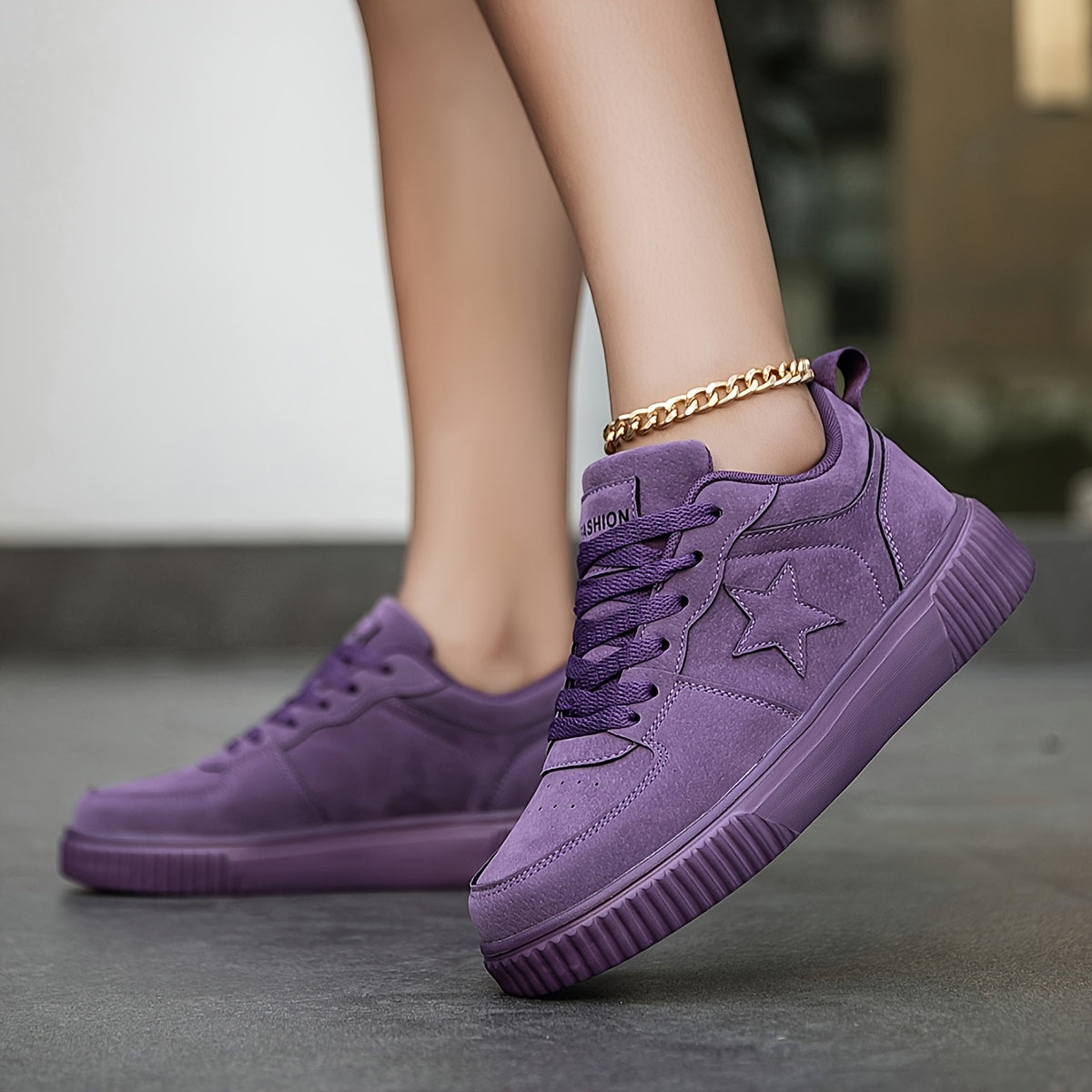 Women's Purple Casual Sneakers with Star Embellishments and Cushioned Sole