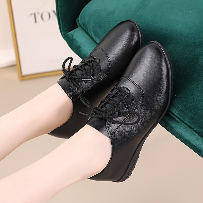 Women's Lace-Up Flats with Non-Slip PU Sole Casual Shoes Black All-Season