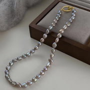 Grey Pearl Necklace with 18K Gold Plated Clasp French Artisan Elegant Statement Jewelry