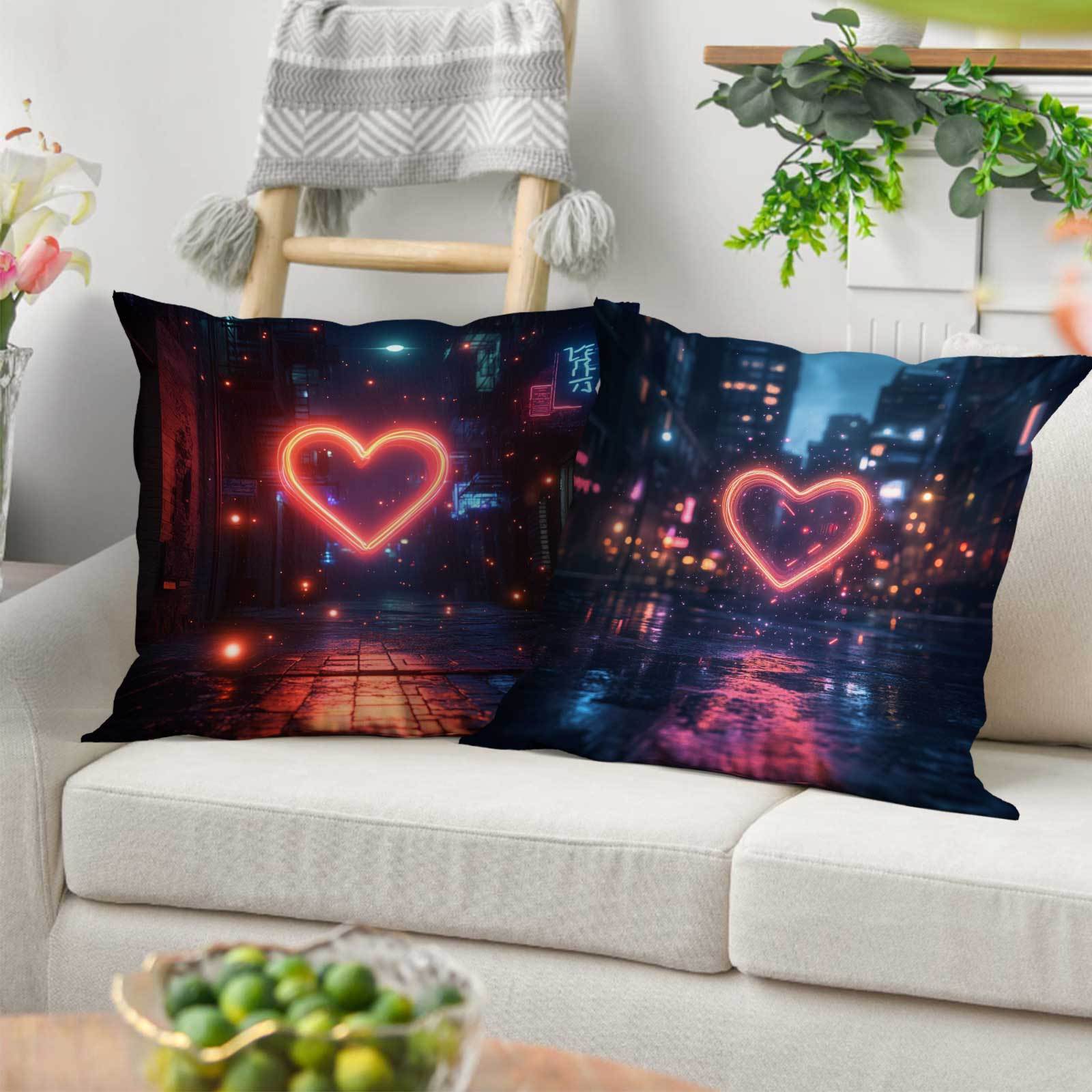 Urban Night Scene Heart Cushion Cover Polyester Contemporary Fantasy Style All-Season Sofa Bedroom Office Decor