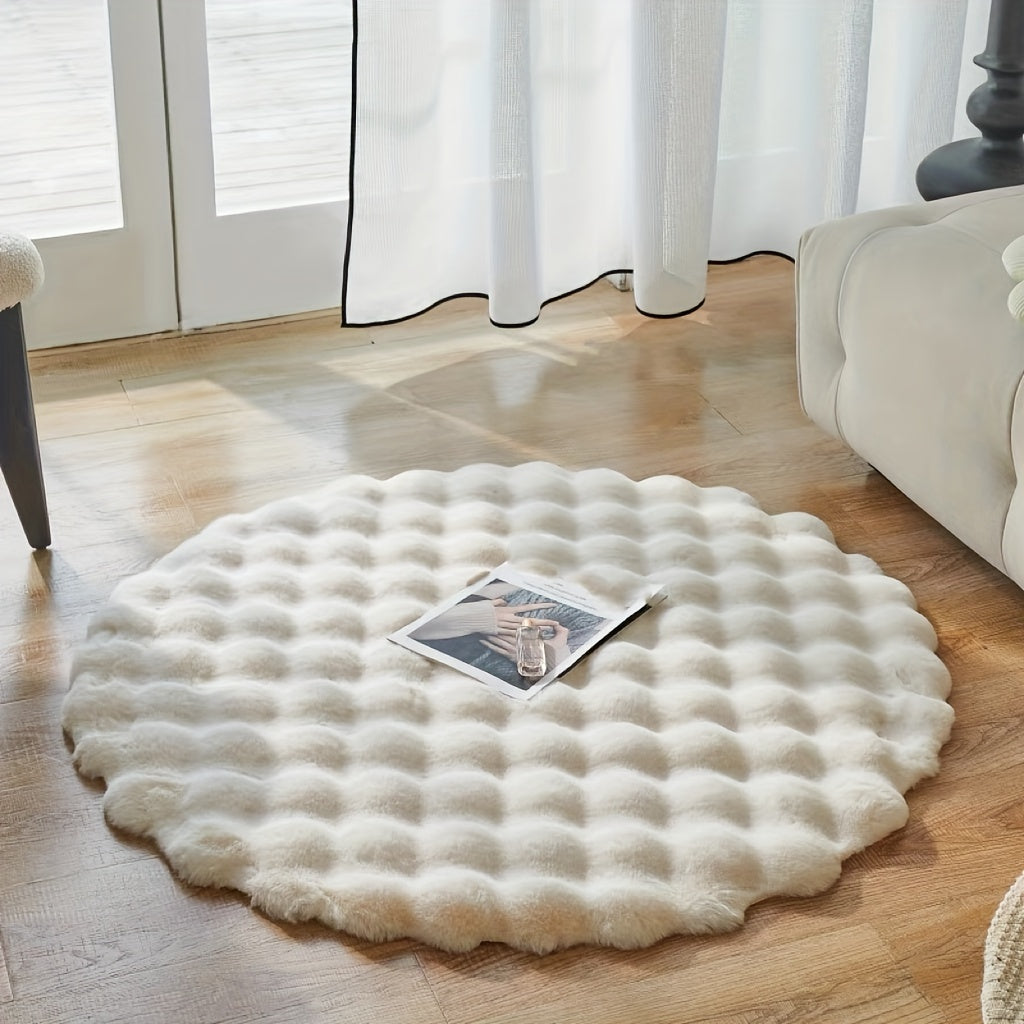Alfombra redonda de peluche con pelo sintético, de pelo corto y suave, lavable a máquina, decoración para dormitorio