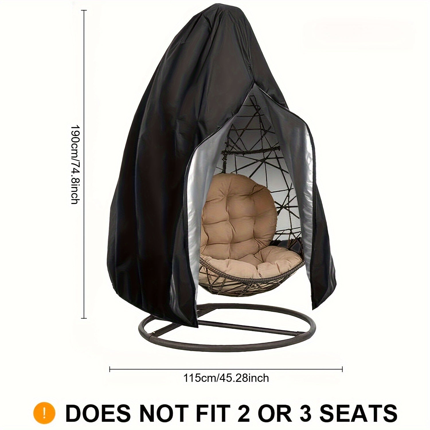 Black Outdoor Rattan Egg Chair Cover with Zipper and Drawstring