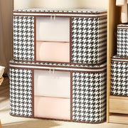 Коробка для хранения из льна с узором «гусиная лапка», пылезащитная, с застежкой-молнией и прозрачным окном для организации дома и автомобиля