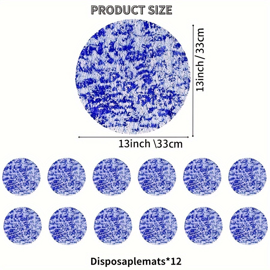 12 штук столовых подкладок из королевского синего фольги, идеально подходящих для свадебных и праздничных украшений. Изготовленные из полиэстера, эти легкие роскошные круглые сетчатые тонкие блестящие подкладки добавляют изысканности любому интерьеру.
