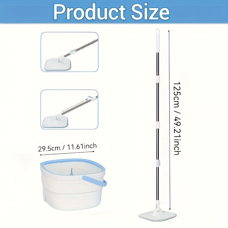 Hands-Free Rotating Mop and Bucket Set with Microfiber Pads for Wet and Dry Cleaning