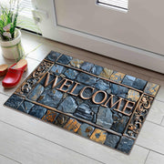 3D Stone Pattern Cobblestone Welcome Mat Waterproof Non-Slip Polyester Entryway Rug