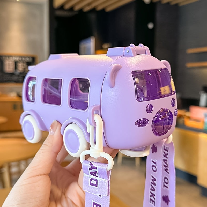 Kids' Plastic Bus-Shaped Water Bottle with Straw for School and Travel