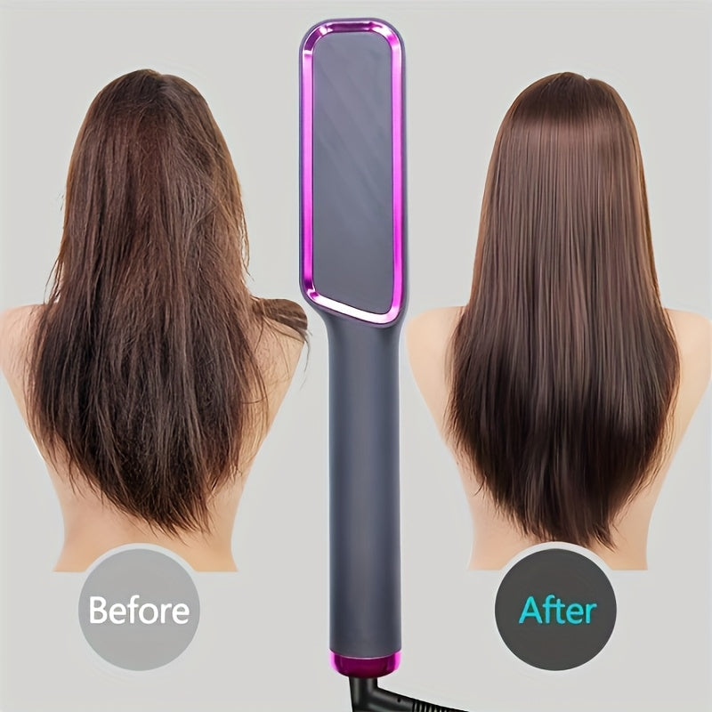 2-in-1 Ionic Hair Straightener Curling Wand LCD Display Ergonomic Auto Shut-Off Purple Black Dual Voltage