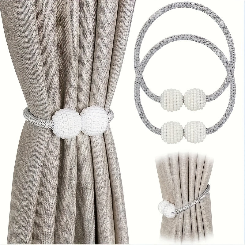 Set of 2 Faux Pearl Bead Magnetic Curtain Tiebacks No Drilling Stylish Holdbacks for Bedroom Living Room