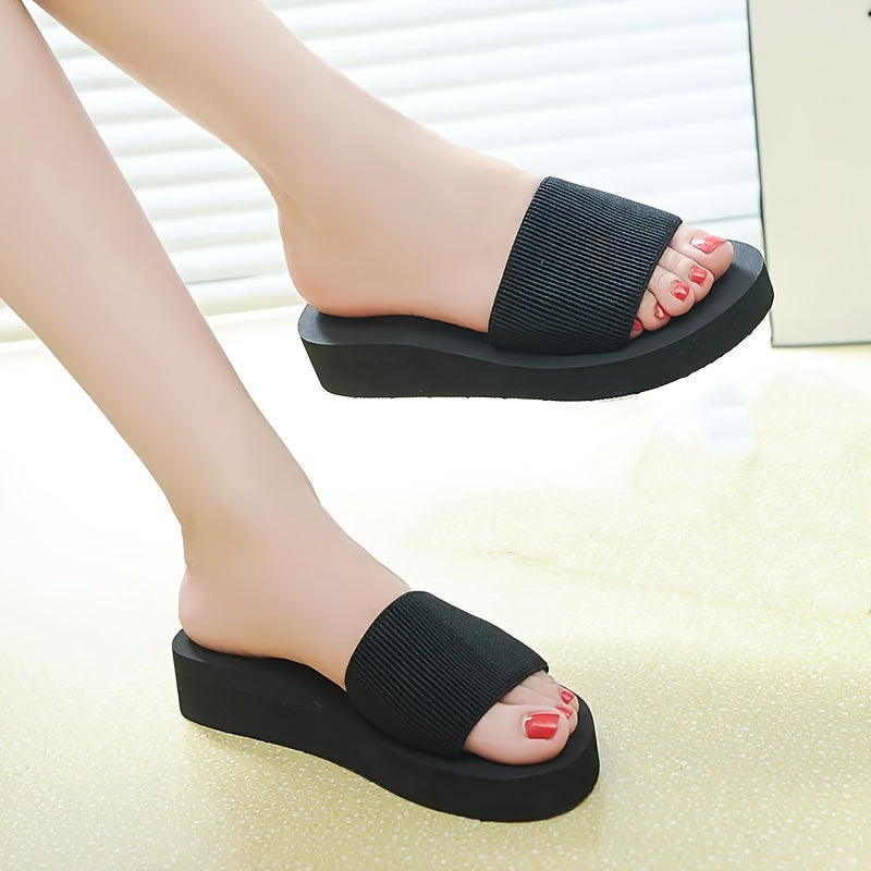 Ayollar uchun qora elastik flip-floplar, bir rangli dizayn, sirpanishga qarshi taglik, EVA taglik va mato materialidan tayyorlangan qulay ichki/tashqi kiyim.