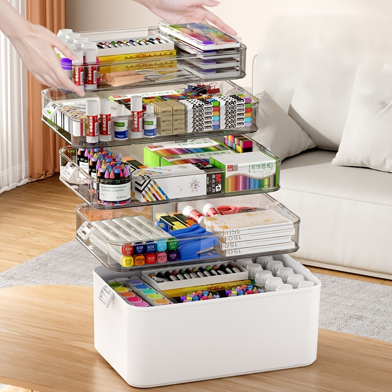 Plastic Storage Organizer for Sewing Crafts with Waterproof Handle and Multiple Trays