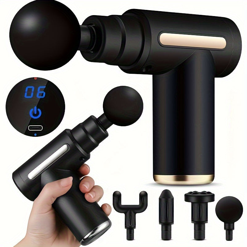 Portable Massage Gun with LCD Display USB Rechargeable 6 Speeds 4 Accessories