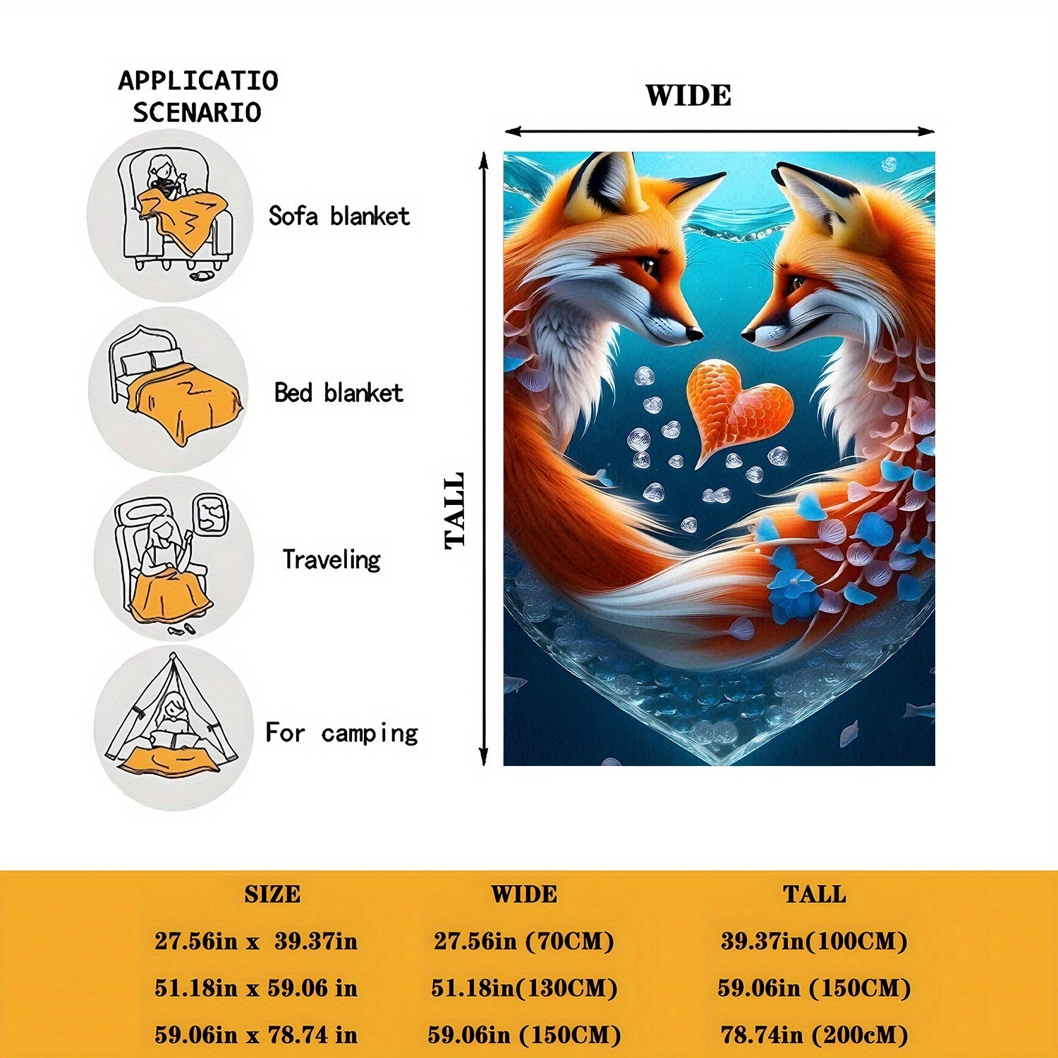 Fox Print Soft Throw Blanket for All Seasons Cozy Polyester Flannel Machine Washable