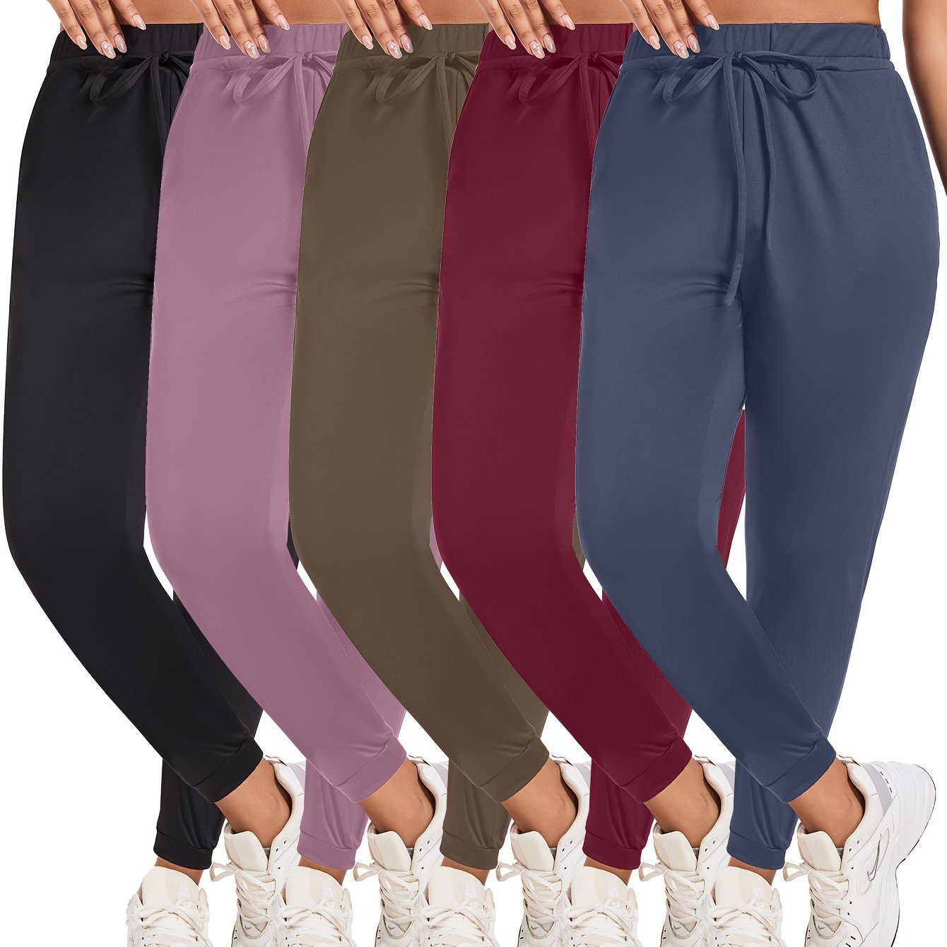 Pantalones de yoga para mujer de talla grande, joggers con cordón, color sólido, leggings deportivos
