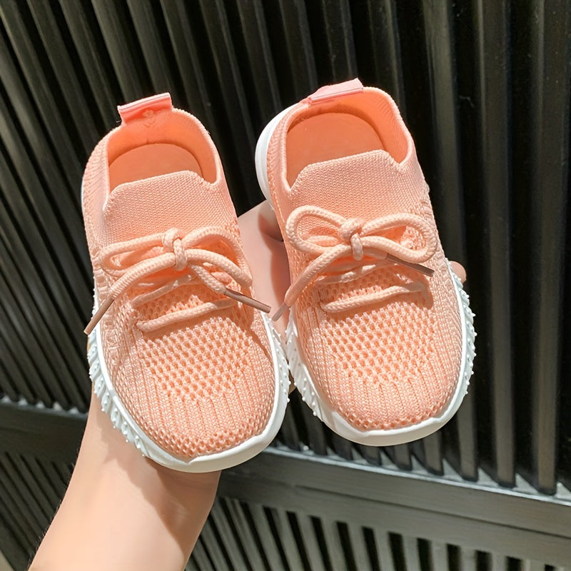 Pink Girls' Mesh Slip-On Sneakers with Bow Detail for Casual Wear in Fall Spring Summer