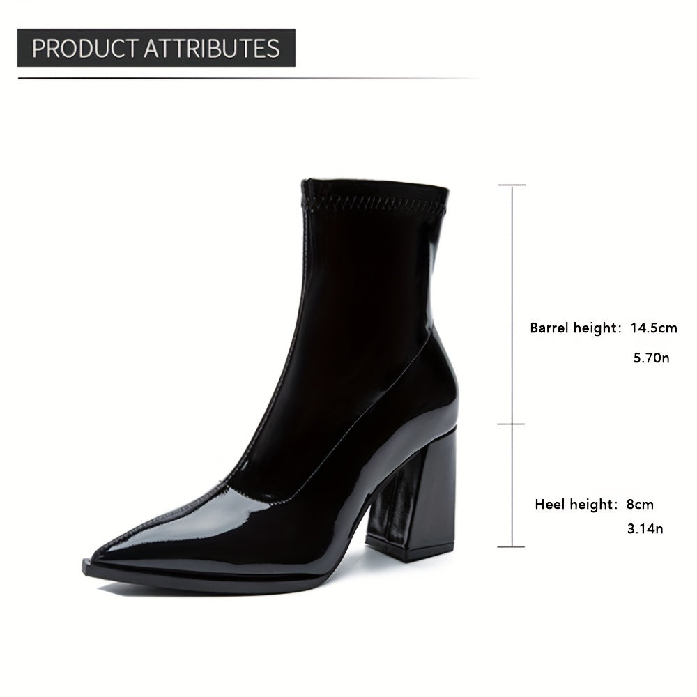 Women's Solid Color Block Heeled Ankle Boots With Side Zipper