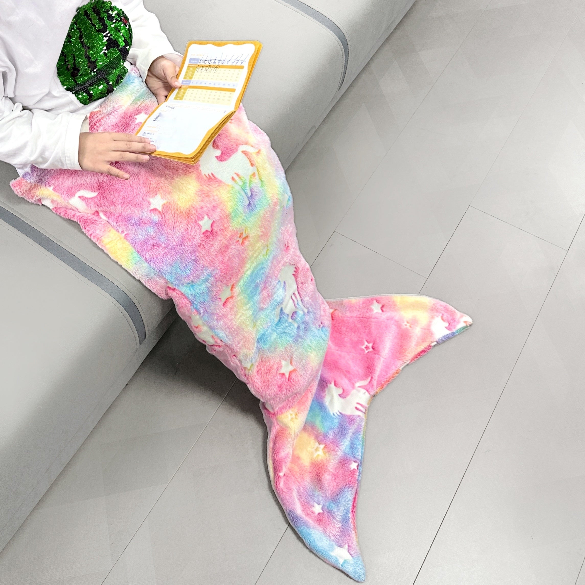 Glow-in-the-Dark Flannel Mermaid Tail Blanket for Girls Teens Adults Plush Cozy Sleepwear